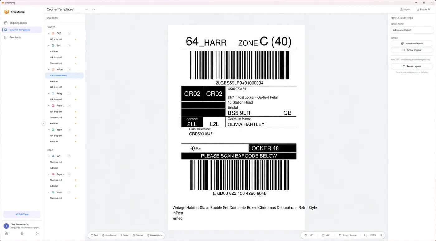 After: cropped InPost label filling the thermal roll